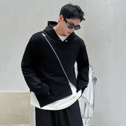 Truien & Vesten Heren*Helmut - Moderne herenhoodie met asymmetrische zoom voor de zomer Zwart