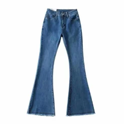 Broeken & Rokken Dames*HELVI - Luchtige uitlopende broek met hoge taille voor dames - Zomereditie Lichtblauw