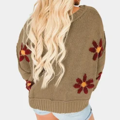 Truien & Vesten Dames*Honoria - Dames Elegante Bloemen Zomertrui Groen