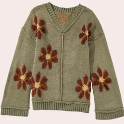 Truien & Vesten Dames*Honoria - Dames Elegante Bloemen Zomertrui Groen