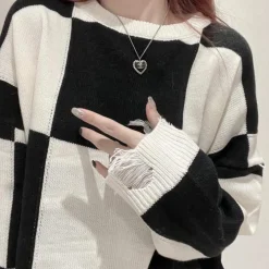 Truien & Vesten Dames*Hulde - Stijl geruite lange zomerse trui voor dames Zwart