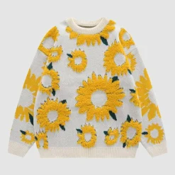 Truien & Vesten Dames*ILARIA - Luchtige gebreide trui met zonnebloempatroon voor de zomer