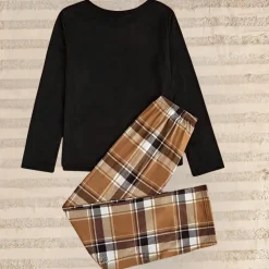 Sets Dames*Inge - Comfortabele Crew Neck Top en Geruite Broek Ensemble voor de Zomer Zwart