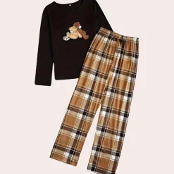 Sets Dames*Inge - Comfortabele Crew Neck Top en Geruite Broek Ensemble voor de Zomer Zwart