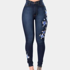 Broeken & Rokken Dames*Ingrida - Geborduurde skinny jeans voor dames, perfect voor de zomer Blauw