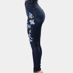 Broeken & Rokken Dames*Ingrida - Geborduurde skinny jeans voor dames, perfect voor de zomer Blauw