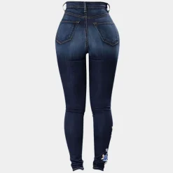 Broeken & Rokken Dames*Ingrida - Geborduurde skinny jeans voor dames, perfect voor de zomer Blauw