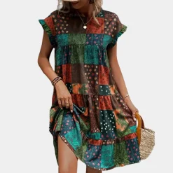 Jurken & Jumpsuits Dames*Inta - Stijlvolle zomerjurk met ruches voor vrouwen Wijnrood