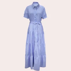 Jurken & Jumpsuits Dames*Irina - Zomerse gestreepte dames maxi-jurk met ceintuur