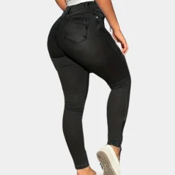 Broeken & Rokken Dames*Irka - Casual skinny jeans voor dames - Perfect voor de zomer Zwart