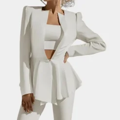 Sets Dames*Jamalia - Luxe 3-delige Zomerse Blazer Set voor Dames Wit