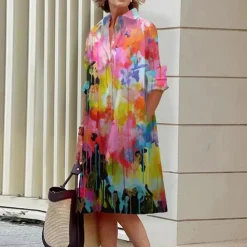 Jurken & Jumpsuits Dames*Jemaine - Zomerse Kleurrijke Overhemdjurk met Aquarelprint