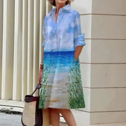 Jurken & Jumpsuits Dames*Jemaine - Zomerse Kleurrijke Overhemdjurk met Aquarelprint