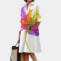 Jurken & Jumpsuits Dames*Jemaine - Zomerse Kleurrijke Overhemdjurk met Aquarelprint