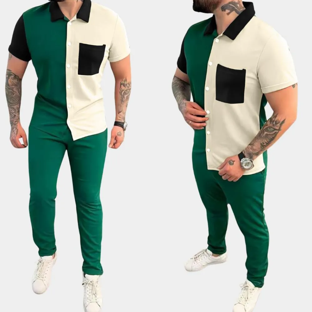 Sets Heren*Jeter - Trendy color block heren tweedelige set voor de zomer