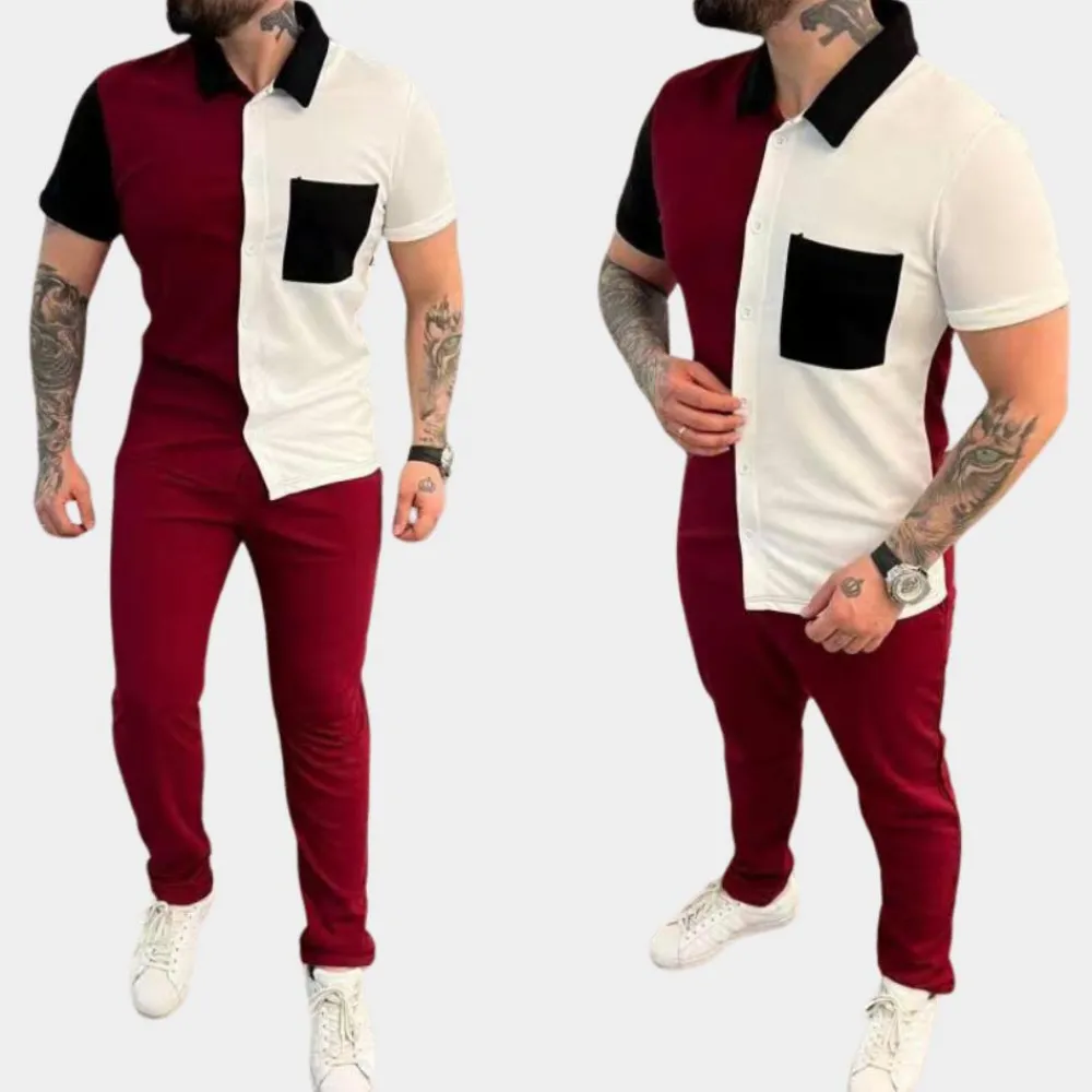 Sets Heren*Jeter - Trendy color block heren tweedelige set voor de zomer