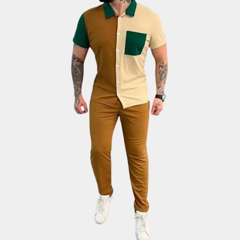 Sets Heren*Jeter - Trendy color block heren tweedelige set voor de zomer
