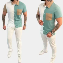 Sets Heren*Jeter - Trendy color block heren tweedelige set voor de zomer