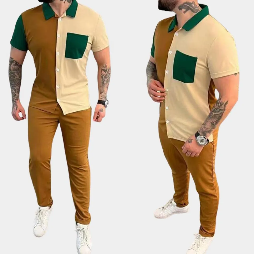 Sets Heren*Jeter - Trendy color block heren tweedelige set voor de zomer