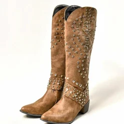 Damesschoenen*JOAN - Zomerse laarzen met metalen studs en hoge hak