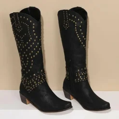 Damesschoenen*JOAN - Zomerse laarzen met metalen studs en hoge hak