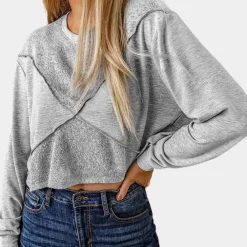 Topjes & Shirts Dames*Joanie - Dames zomertop met artistiek patchwork ontwerp Grijs