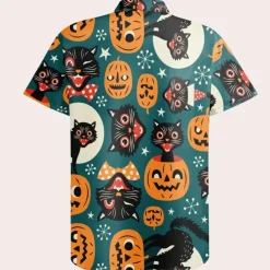 Shirts Heren*Joaquin - Zomerse shirt met Halloween Cartoon print voor heren Rookblauw