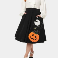 Broeken & Rokken Dames*Jolan - Zomerse Speelse Pompoen & Kat Rok voor Dames Zwart