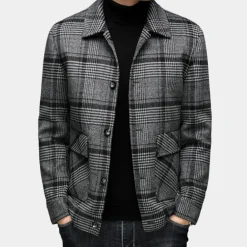 Jassen Heren*JOSHUA - Luxe Geruite Zomerjas voor Heren Zwart