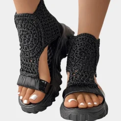 Damesschoenen*Juanita - Dames Stijlvolle Gevlochten Zomersleehakken