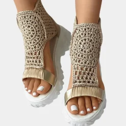 Damesschoenen*Juanita - Dames Stijlvolle Gevlochten Zomersleehakken