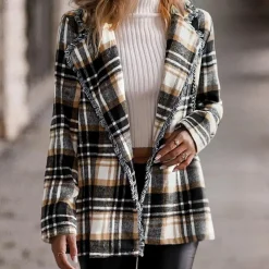 Jassen Dames*Kaia - Comfortabele geruite damesjas voor elke dag, perfect voor de lente en zomer. Geruit Zwart