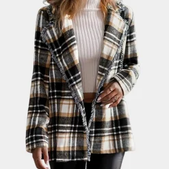 Jassen Dames*Kaia - Comfortabele geruite damesjas voor elke dag, perfect voor de lente en zomer. Geruit Zwart