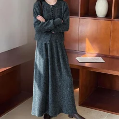 Sets Dames*KALEA - Luchtige Gebreide Dames Set met Rok voor Zomer Donkergrijs