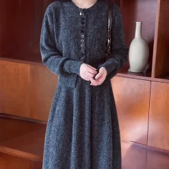 Sets Dames*KALEA - Luchtige Gebreide Dames Set met Rok voor Zomer Donkergrijs