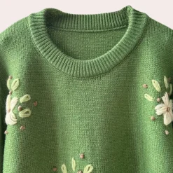 Truien & Vesten Dames*KALINA - Romantische Dames Zomertrui met Fijn Borduurwerk Groen