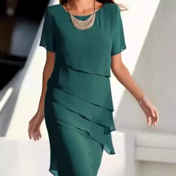 Jurken & Jumpsuits Dames*Karmen - Luxe Chiffon Midi Dress met Gelaagde Ontwerpen voor Zomer Elegantie