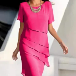 Jurken & Jumpsuits Dames*Karmen - Luxe Chiffon Midi Dress met Gelaagde Ontwerpen voor Zomer Elegantie