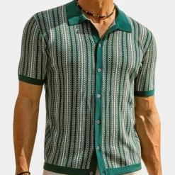 Shirts Heren*Kaspar - Gestreept gebreid zomer overhemd voor heren