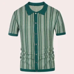 Shirts Heren*Kaspar - Gestreept gebreid zomer overhemd voor heren