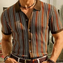Shirts Heren*Kaspar - Gestreept gebreid zomer overhemd voor heren