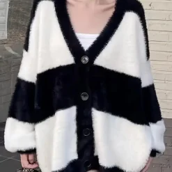 Truien & Vesten Dames*Katelya - Stijlvol gestreept damesvest voor de zomer Zwartwit