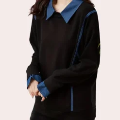 Truien & Vesten Dames*Katerina - Trendy dames sweatshirt met kraag voor de zomer Zwart