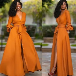 Jurken & Jumpsuits Dames*KHALANI - Lange zomerjurk voor dames - Perfect voor Lente en Zomer Oranje