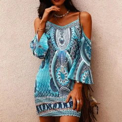 Jurken & Jumpsuits Dames*KINSLEY - Stijlvolle zomerse mini jurk Blauw