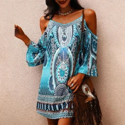 Jurken & Jumpsuits Dames*KINSLEY - Stijlvolle zomerse mini jurk Blauw