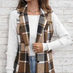 Truien & Vesten Dames*Klaudia - Stijlvol geruit damesvest voor de lente en zomer Bruin