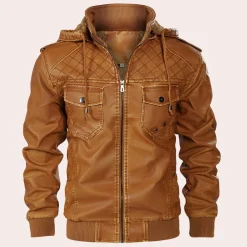 Jassen Heren*Kyriakos - Stijlvolle leren heren jas met capuchon voor de zomer