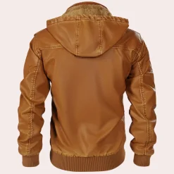 Jassen Heren*Kyriakos - Stijlvolle leren heren jas met capuchon voor de zomer