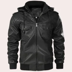 Jassen Heren*Kyriakos - Stijlvolle leren heren jas met capuchon voor de zomer